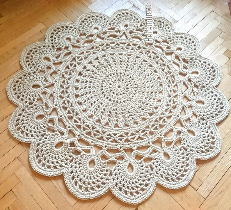 Crochet area rug Anita 40/102 cm Bed side Baby rug Round floor lace living room. Table cover lace tappeto tapis teppich häkelteppich 47 Inches