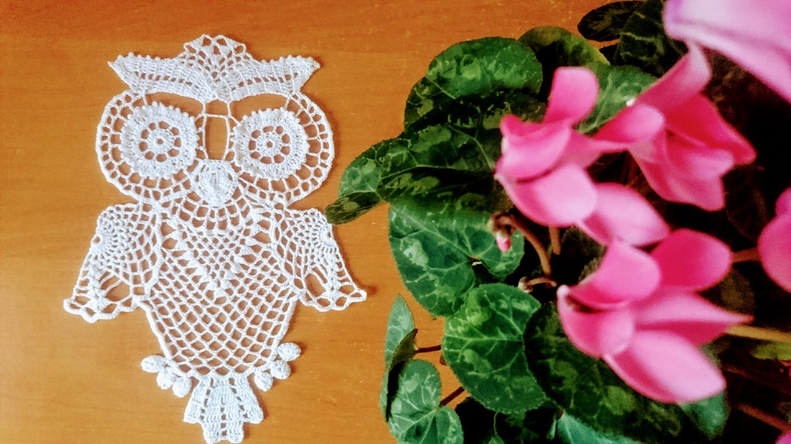 Crochet OWL doily lace wall decor. Delicate home wedding gift | Etsy