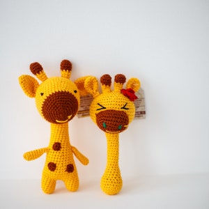 Lion & giraffe baby toy set crochet newborn shower soft gifts. Amigurumi stuffed yellow animals for a 1st birthday image 5