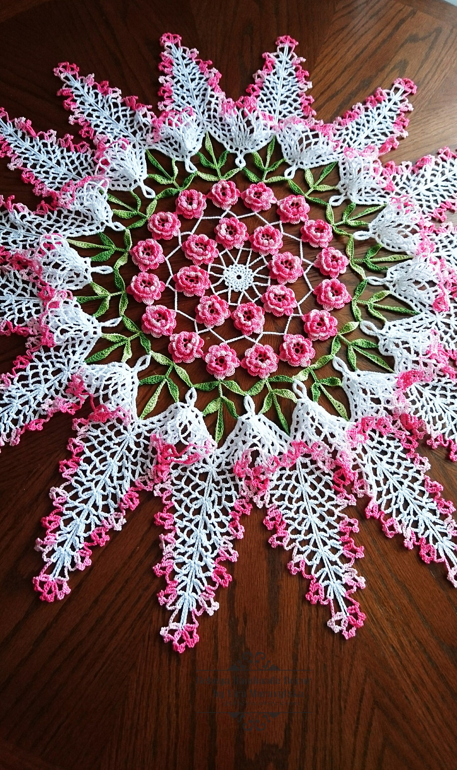 Large Pink Doily Crochet Melange Chick Centerpiece Decor Etsy