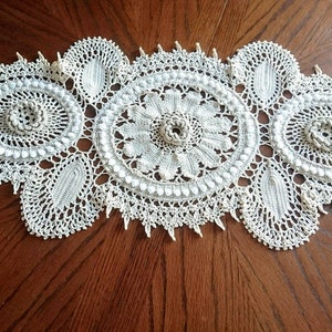 Lace Table Runner: Beige Ombre Crochet Cotton Doily, Farmhouse Decor