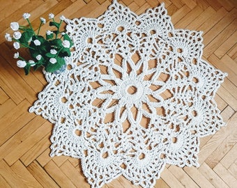 Crochet area rug  MIRA -  carpet  living room decor throw rug boho 40" table cover  shabby chic hooked rug  bedroom  tapis - home gift