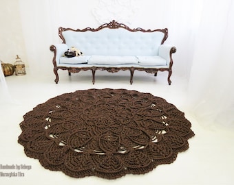 Large Crochet Round Area Rug: 5' Boho French Country Decor