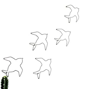 Wire Art formation of  5 birds in flight. Thick copper patina wire. Rustic wire frame wall decoration.