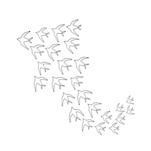Handmade wire art wall decoration. 25 sparrows in flight formation