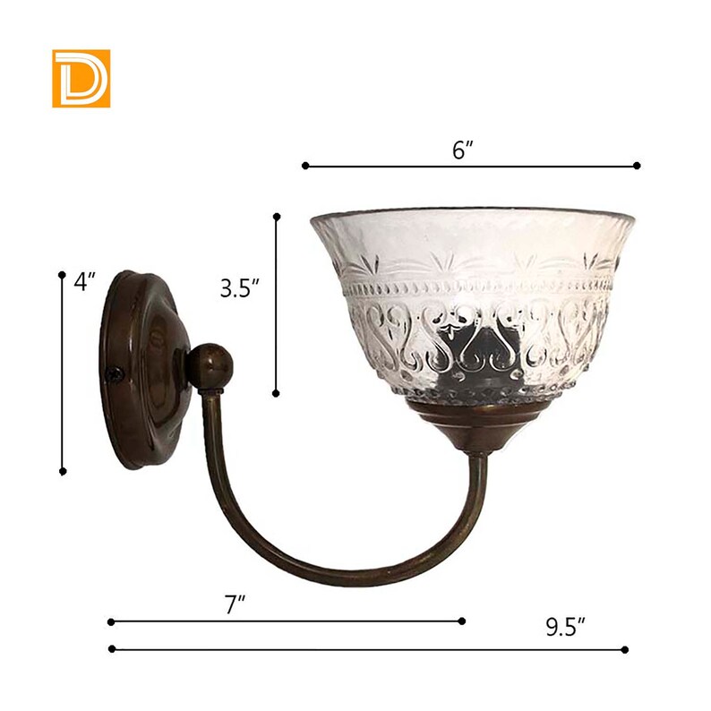 Patina Bronze Finish Wall Lamp. Clear Embossed Vintage Glass Etsy