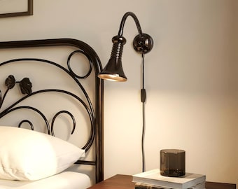 Dark Bronze Plug-in Wall Lamp | Soft Wired Adjustable Reading Light | Gloss Finish