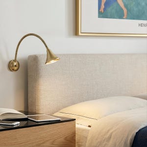 Gooseneck Matte Bedside Lamp | Solid Brass Reading Light | Flexible Hardwired Wall Sconce