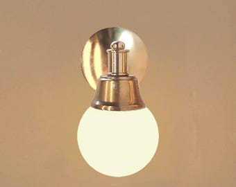Solid Brass Wall Lamp | Milk Glass Globe Sconce |  G9 Bulb Accent Foyer Light