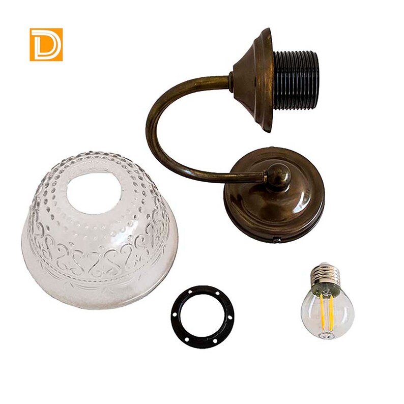 Patina Bronze Finish Wall Lamp. Clear Embossed Vintage Glass Etsy