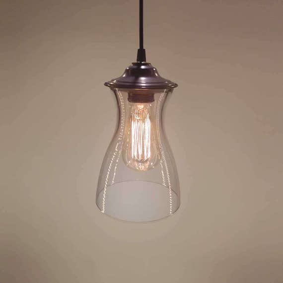 Glass Pendant Lighting Fixture With Dark Brass Canopy Hanging Etsy