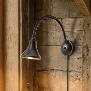 Dark Bronze Gloss Plug-in Wall Lamp | Soft Wired Adjustable Reading Light.