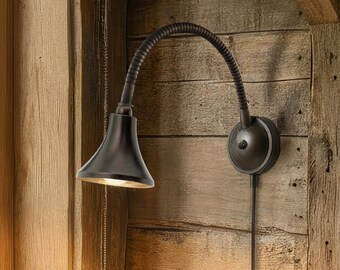 Dark Bronze Gloss Plug-in Wall Lamp | Soft Wired Adjustable Reading Light.