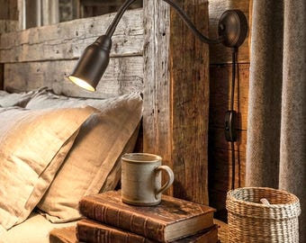 Rustic Reading Wall Lamp With Cord | Adjustable Patina Dark Bronze Sconce | Gloss Finish