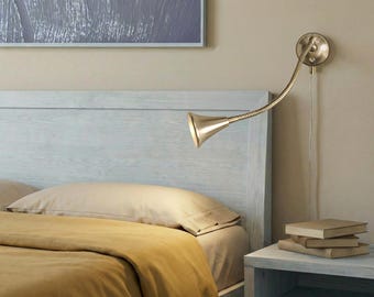 Solid Brass Adjustable Wall Lamp | Soft Wired Plug-in Reading Light | Matte Finish