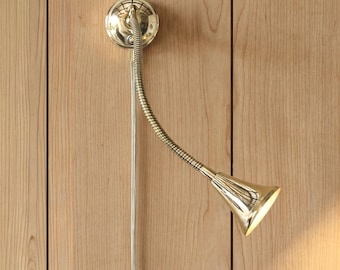 Solid Brass Adjustable Wall Lamp | Soft Wired Plug-in Reading Light | Gloss Finish