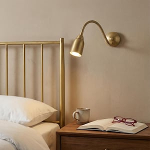 Matte Brass Wall Lamp | Flexible Arm Reading Light | Handmade Sconce
