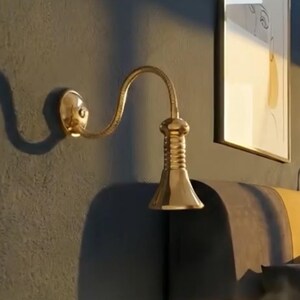 Solid Brass Wall Reading Lamp | Gloss Finish | Italian Flexible Arm | Hardwired Bedside Sconce