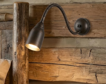 Rustic Dark Bronze Matte Wall Lamp | Adjustable Gooseneck Reading Light, Hardwired Lighting Fixture