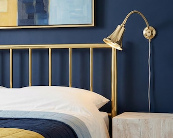 Adjustable Gooseneck Soft Wired Plug-in Reading Light | Gloss Finish Solid Brass Sconce