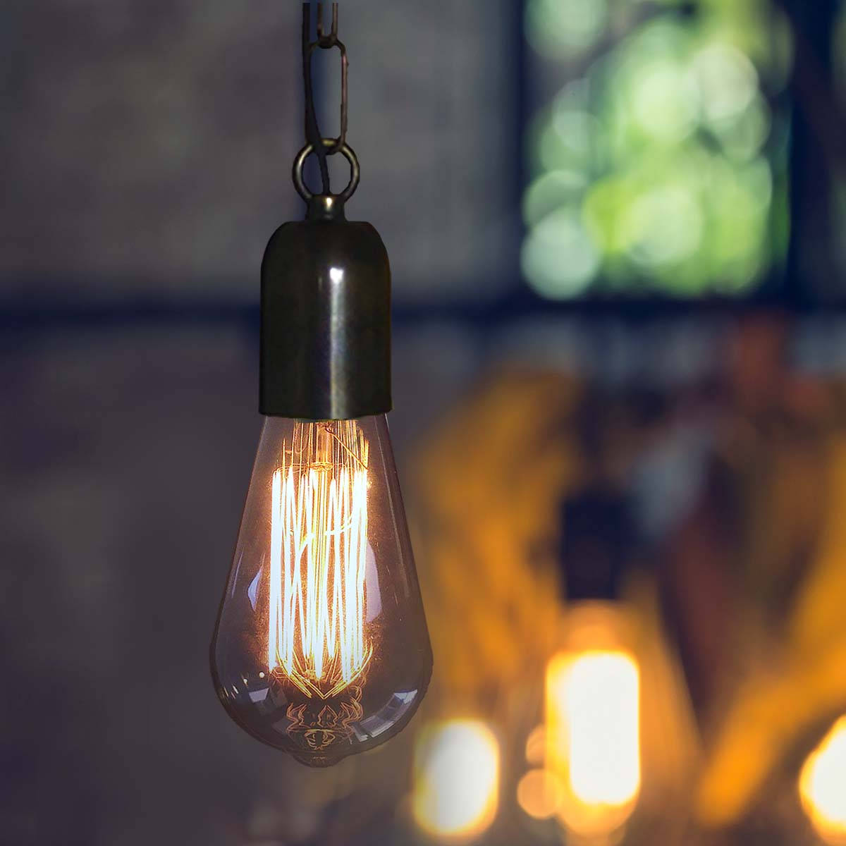 Rustic brass pendant light on chain. Edison bulb hanging light Etsy