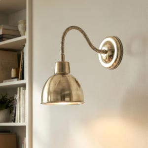 Solid Brass Gloss Finish Reading Lamp | Hardwired G9 Bedside Sconce | Adjustable Wall Gooseneck Light