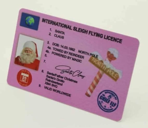 Santa Driving License Santa/'s Sleigh Santa/'s Lost Driving Licence Santa sack Christmas Decorations Christmas Eve Box #1209