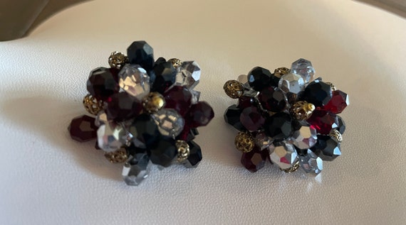 Vintage Ruby, Black, White Rhinestone & Gold Bead… - image 2
