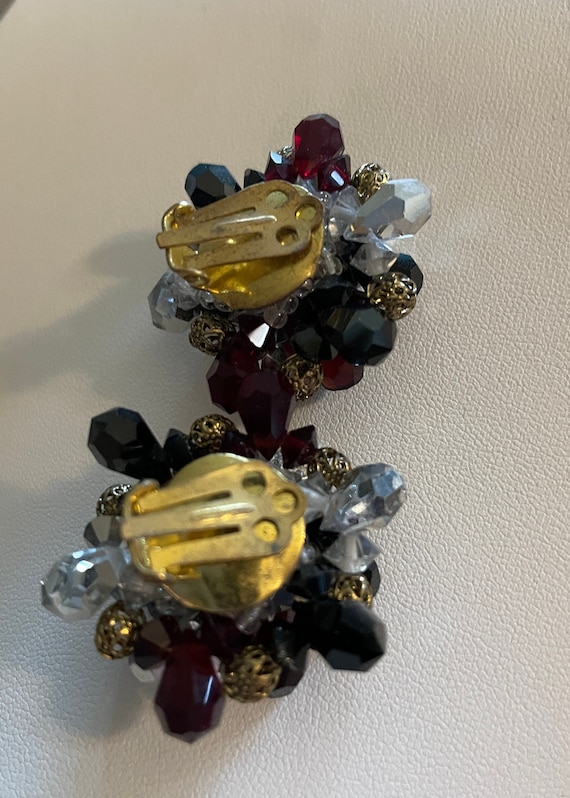 Vintage Ruby, Black, White Rhinestone & Gold Bead… - image 4