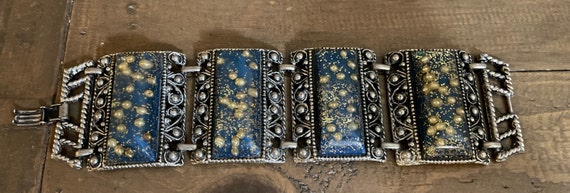 Vintage Silver Tone Blue Gold Pearl Bracelet & Cl… - image 3