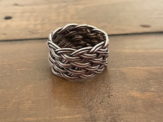 Vintage 9 West Sterling Silver Basketweave Band- … - image 1