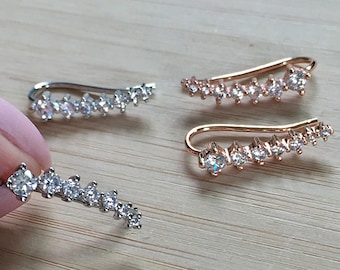 Mia Earrings. 18K White Gold or Rose Gold Plated Cubic Zirconia Ear Climbers Earrings. Ear Hook. Ear Wrap. Ear Crawlers..