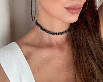 Black Rhinestone Choker Necklace • Trendy Jewelry • Elegant Choker • Stylish Choker.