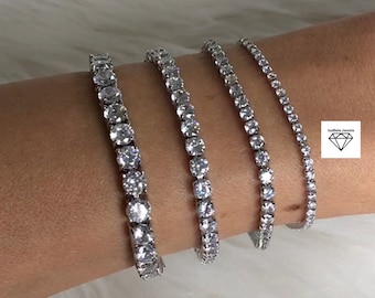 3 Colors • 4 Sizes • Classic Tennis Bracelet • Cubic Zirconia • 18K Gold, Rose Gold or Platinum Plating • Bridal Bracelet • Trendy Jewelry.