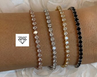 3mm High Quality Cubic Zirconia Tennis Bracelets. Platinum, Yellow or Rose Gold Plating. Personalized Length. Classic Jewelry.