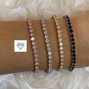 3mm High Quality Cubic Zirconia Tennis Bracelets. Platinum, Yellow or Rose Gold Plating. Personalized Length. Classic Jewelry.