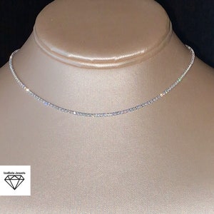 1.9mm Cubic Zirconia Stones • 925 Sterling  Silver Choker Necklace • Dainty Tennis Necklace • Bridal Jewelry • Simple Necklace • Bracelet