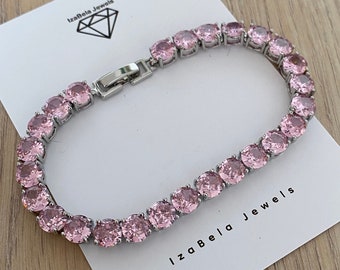 6mm Pink Cubic Zirconia Tennis Bracelet • Customized Length • Classic Tennis Bracelet.