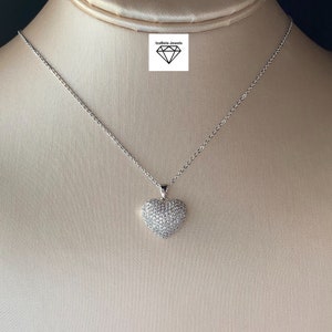 Heart Necklace • Cubic Zirconia Stones • White or Yellow Gold Plated Chain • Trendy Jewelry.