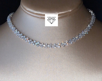 High Quality Cubic Zirconia and White Gold Plated Choker Necklace. Bridal Jewelry. Unique Jewelry.