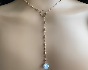 18 kt gouden roestvrijstalen lariat-ketting met 10 mm zirkonia diamant • Choker lariat-ketting • Trendy Y-vormige ketting.