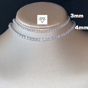 3mm or 4mm Cubic Zirconia Stones and White Gold Plated Tennis Choker Necklace. Bridal Jewelry. Unisex Jewelry. Trendy Jewelry.