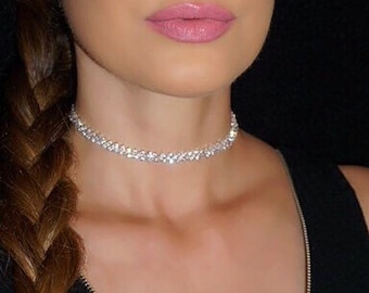 Stella Choker. Gorgeous Choker Necklace with Sparkly Glass Crystals. Trendy Choker. Celebrity Choker. Bridal Necklace.