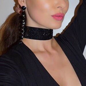 Carmen Choker. Black Shimmer Choker. Trendy Choker Necklace. Sexy Choker. Evening Jewelry.