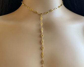 18K Gold Stainless Steel Lariat Necklace • Choker Lariat Necklace • Trendy Y Shaped Necklace.