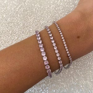 2mm/3mm/4mm Pink Cubic Zirconia Tennis Bracelet. Customized Length. Pink Tennis Bracelet. Pink Diamond Bracelet.