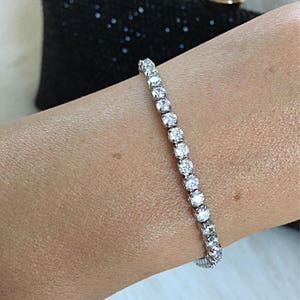 3mm Cubic Zirconia Tennis Bracelet. High Quality Adjustable Tennis Bracelet. Bridal Bracelet. Elegant Shiny Diamonte Bracelet.