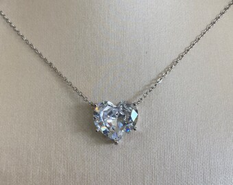 Heart Necklace • 925 Sterling Silver • Cubic Zirconia Stones • Large Heart Pendant • Layering Necklace • Bohemian Jewelry • Bridal Jewelry.