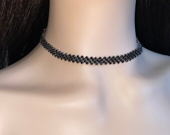 Black Choker Necklace • Trendy Jewelry • Black Glass Crystals • Elegant Necklace • Stylish Choker.