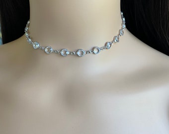 Choker Necklace with 6mm Swarovski Channel Crystals • Customized Length • Layering Choker Necklace • Dainty Choker Necklace